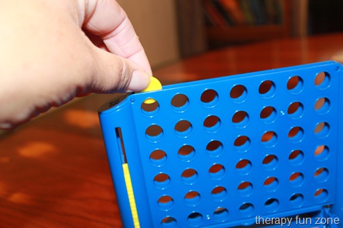 My new favorite fine motor toy: connect 4 on the run