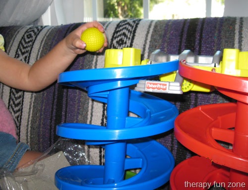 Using a ball ramp to work on fine motor and visual perception