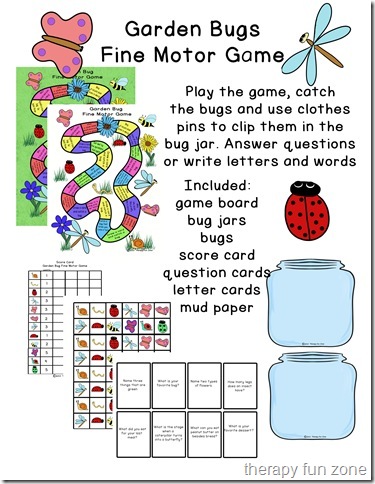 garden bug fine motor game using clothespins