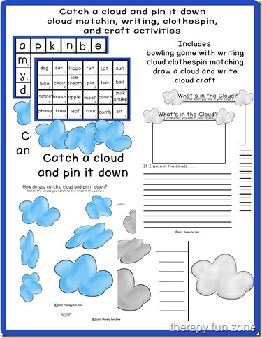 catch a cloud: cloud games including a book, clothespin game, writing, and craft.