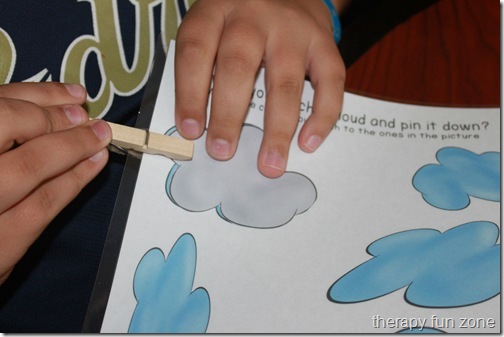 cloud clothespin match: cloud games including a book, clothespin game, writing, and craft.