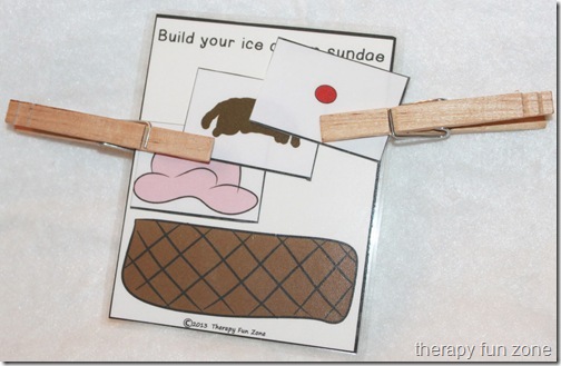Therapy Fun Zone: build ice cream sundae clothespin tower game