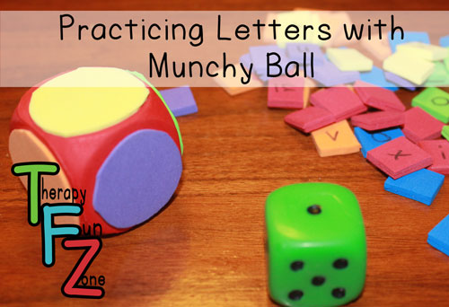 practicing letters with munchy ball