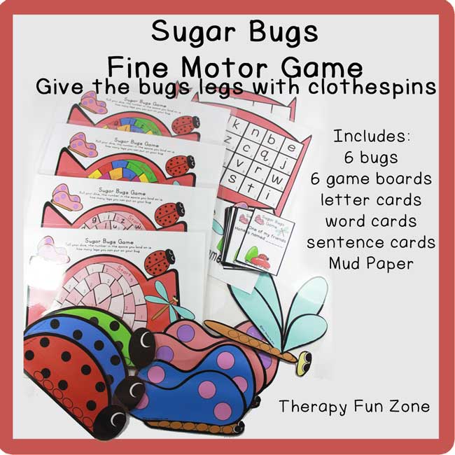 Great clothespin game to work on fine motor skills. put the legs (clothespins) on the bugs.