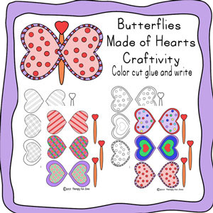 Heart Butterflies for Cutting, coloring, and gluing