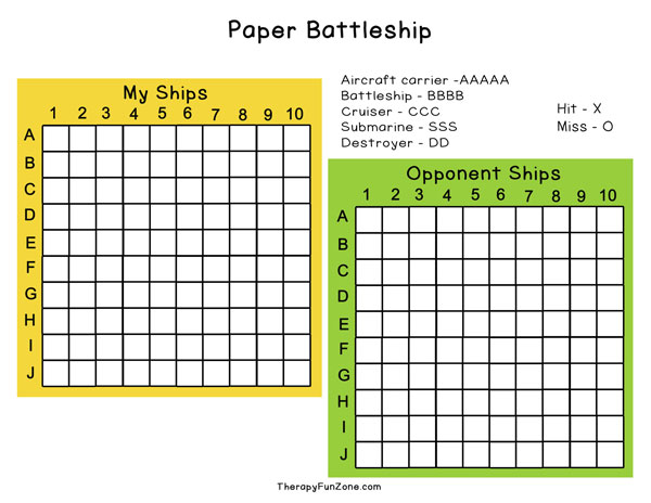 Paper Battleship for Writing Practice Therapy Fun Zone