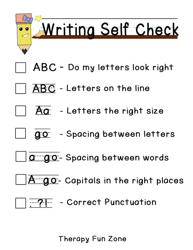 Handwriting Self Check - Therapy Fun Zone